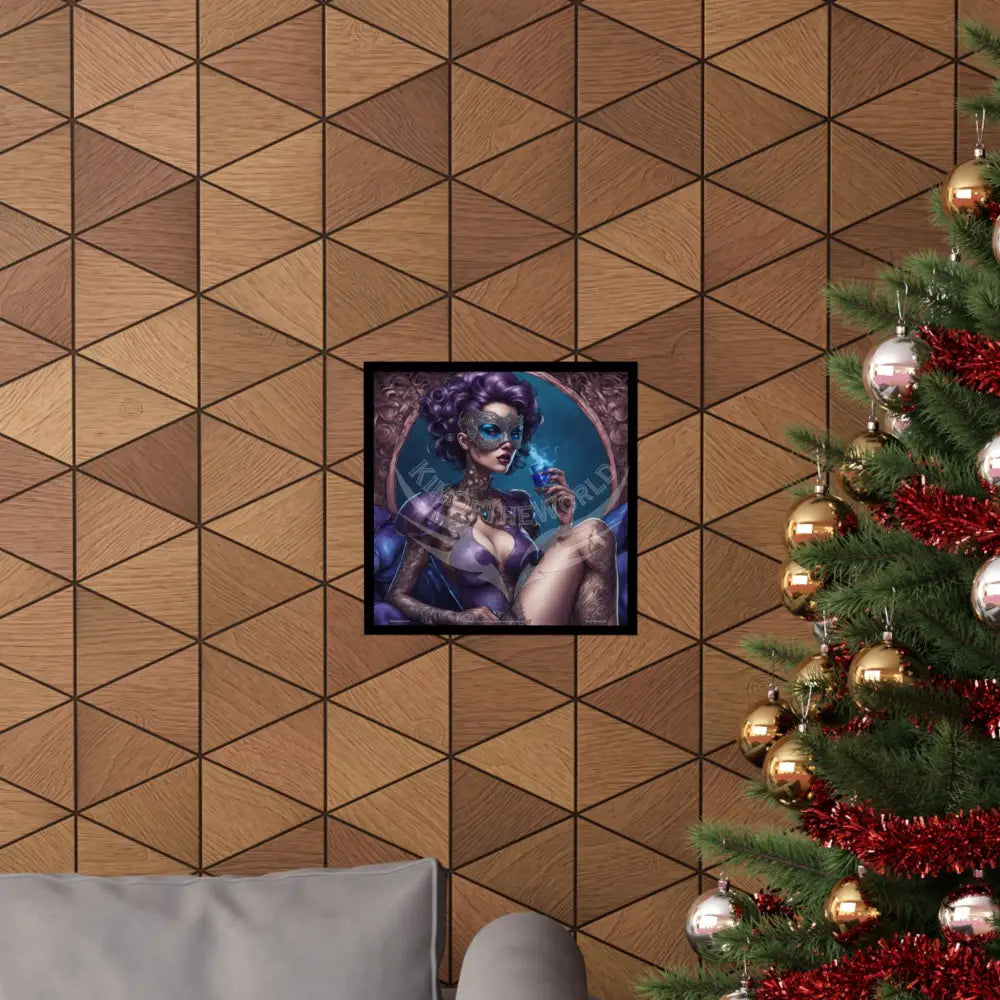 Art Nouveau Retro Pin-Up Poster — Gothic Tattoo Iridescent Vintage Ladies Smoking EyeMask Cat Lady Stiletto Fetish