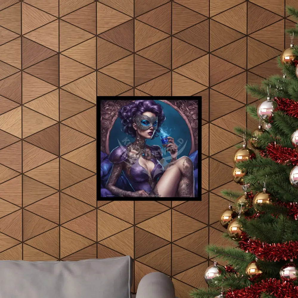 Art Nouveau Retro Pin-Up Poster — Gothic Tattoo Iridescent Vintage Ladies Smoking EyeMask Cat Lady Stiletto Fetish