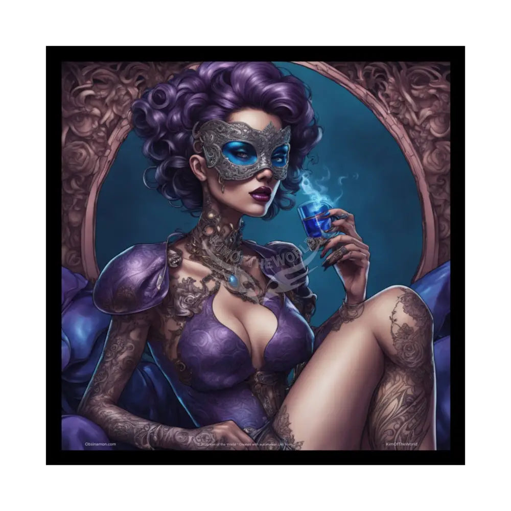Art Nouveau Retro Pin-Up Poster — Gothic Tattoo Iridescent Vintage Ladies Smoking EyeMask Cat Lady Stiletto Fetish