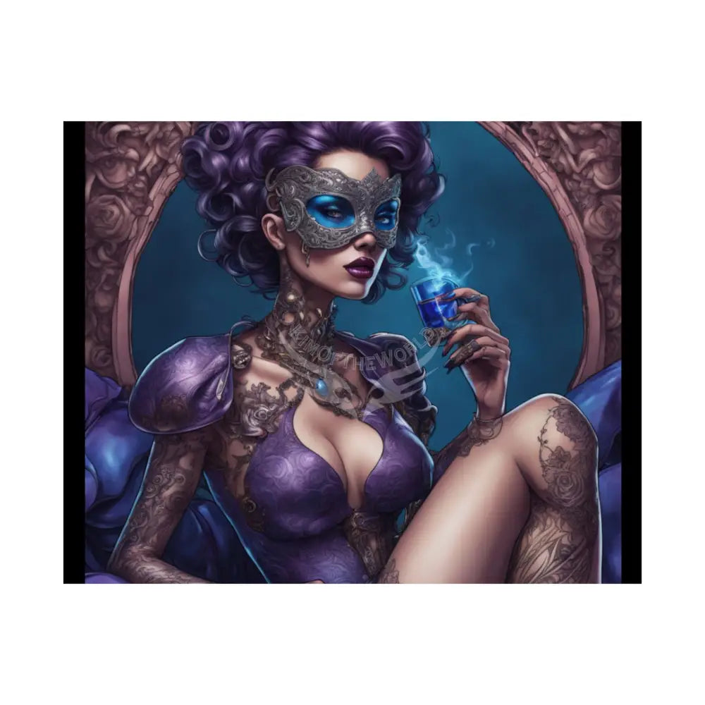 Art Nouveau Retro Pin-Up Poster — Gothic Tattoo Iridescent Vintage Ladies Smoking EyeMask Cat Lady Stiletto Fetish