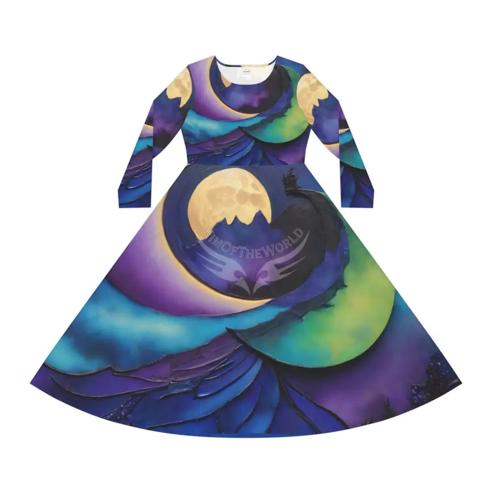 Aurora Night Moon Landscape Dance Dress – Women’s Long Sleeve AOP L All Over Prints