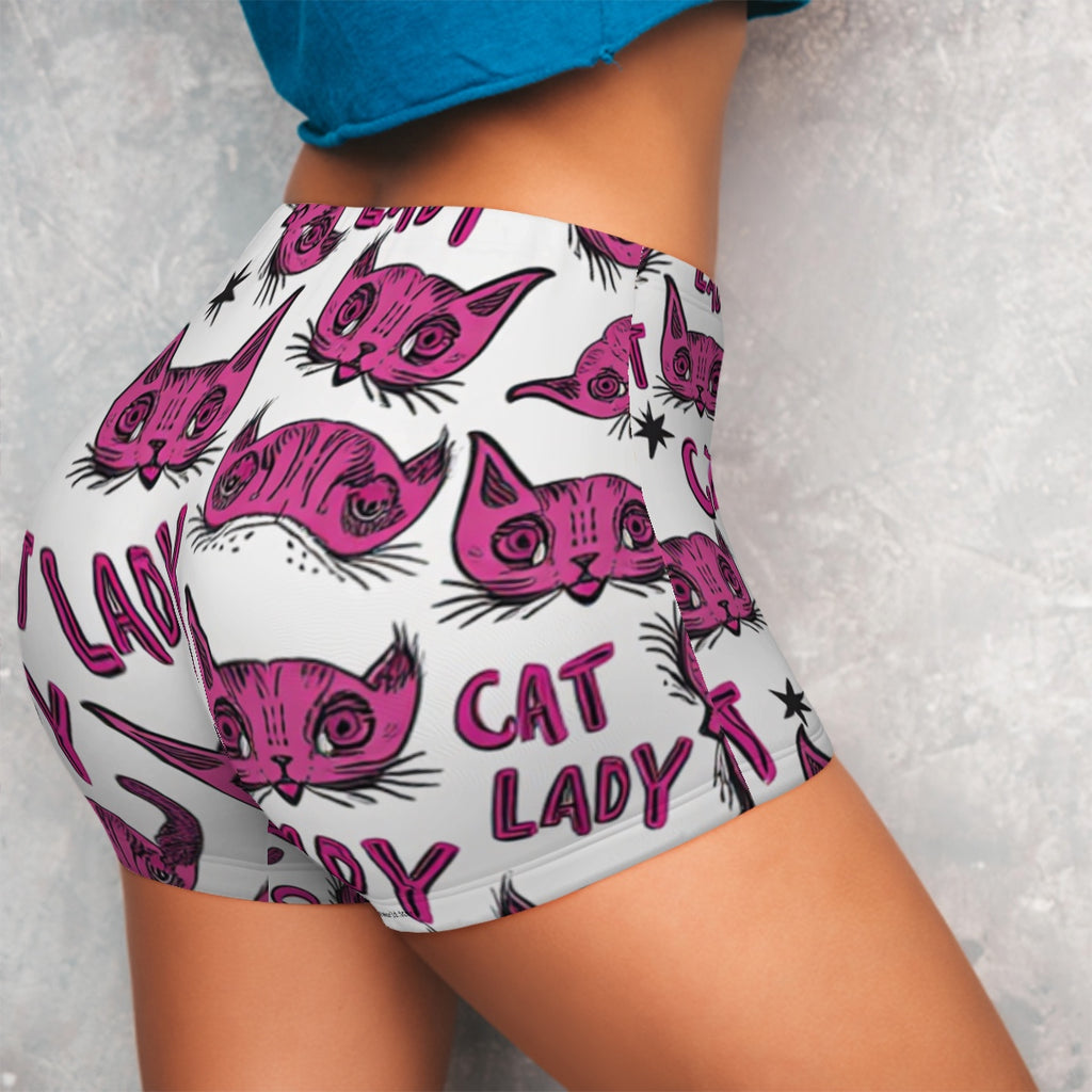 Funky Pink Cat Lady Athletic Shorts for Women