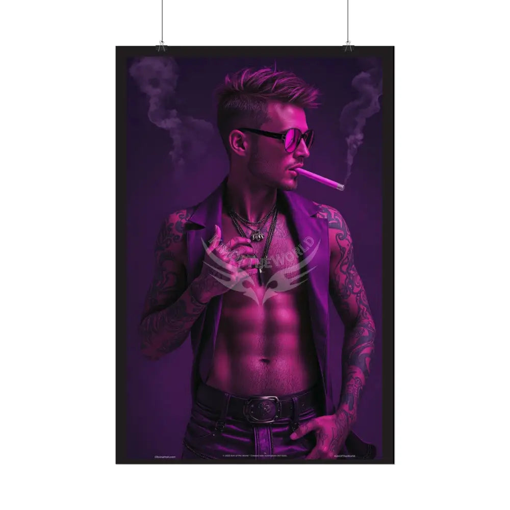 Bad Boy Vaporwave Tattooed Men - Sexy Smoking Handsome Man Rolled Poster Poster