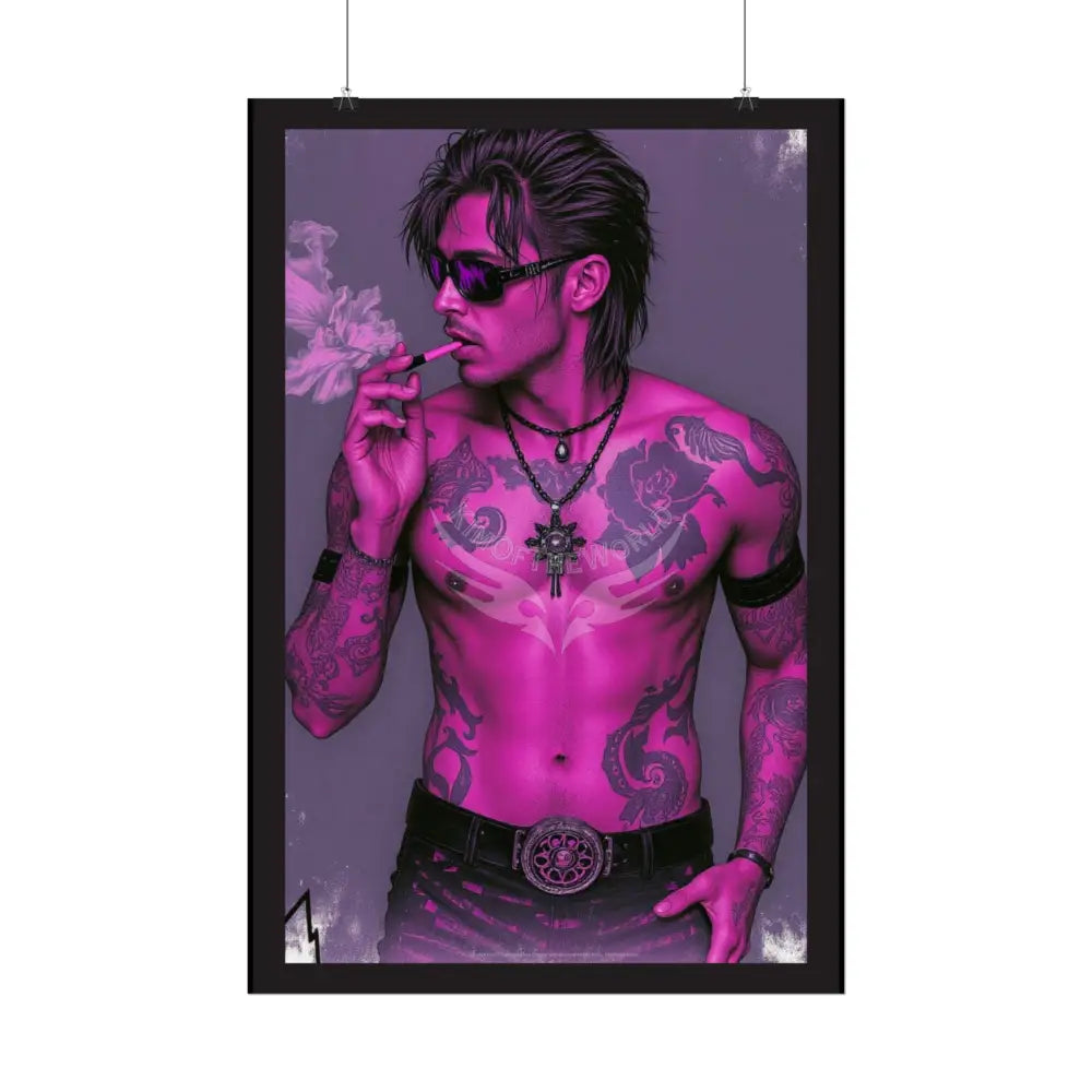 Bad Boy Vaporwave Tattooed Men - Sexy Smoking Handsome Man Rolled Poster Poster