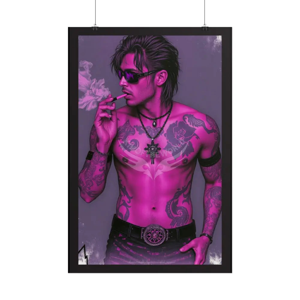 Bad Boy Vaporwave Tattooed Men - Sexy Smoking Handsome Man Rolled Poster Poster