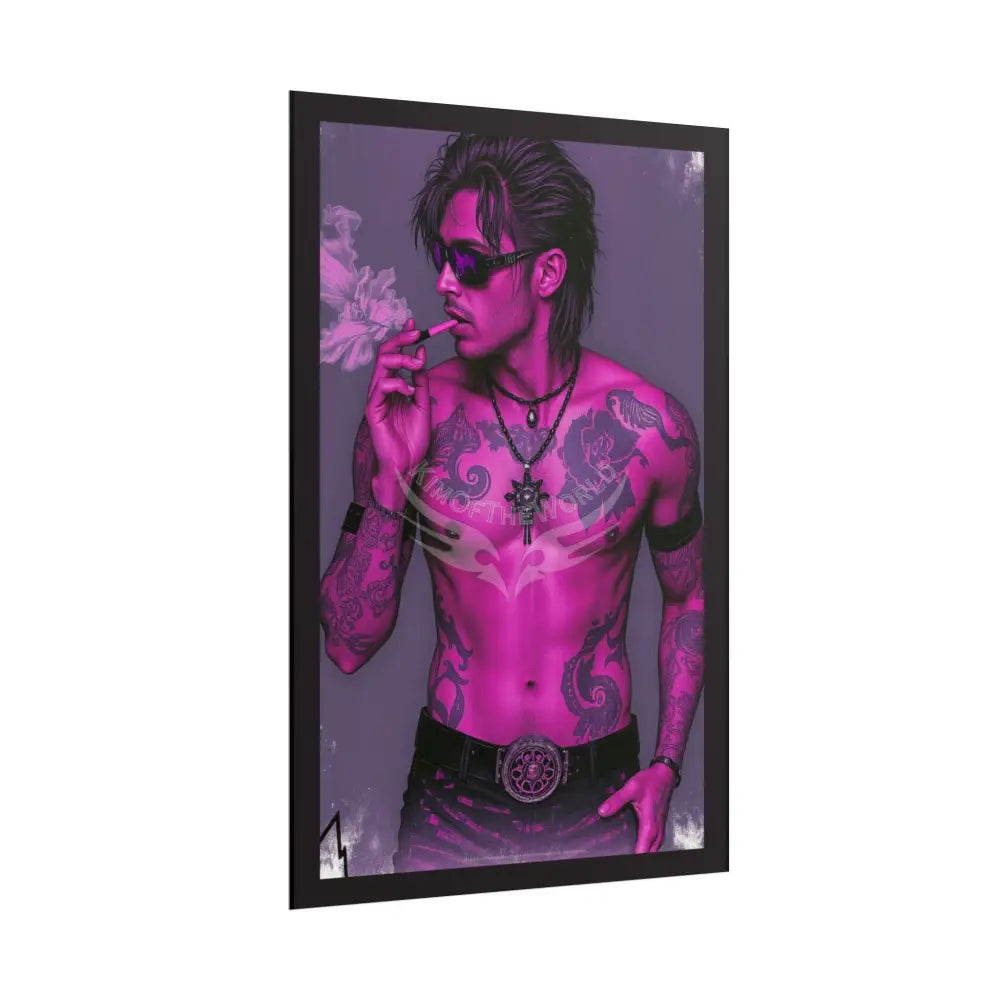 Bad Boy Vaporwave Tattooed Men - Sexy Smoking Handsome Man Rolled Poster Poster