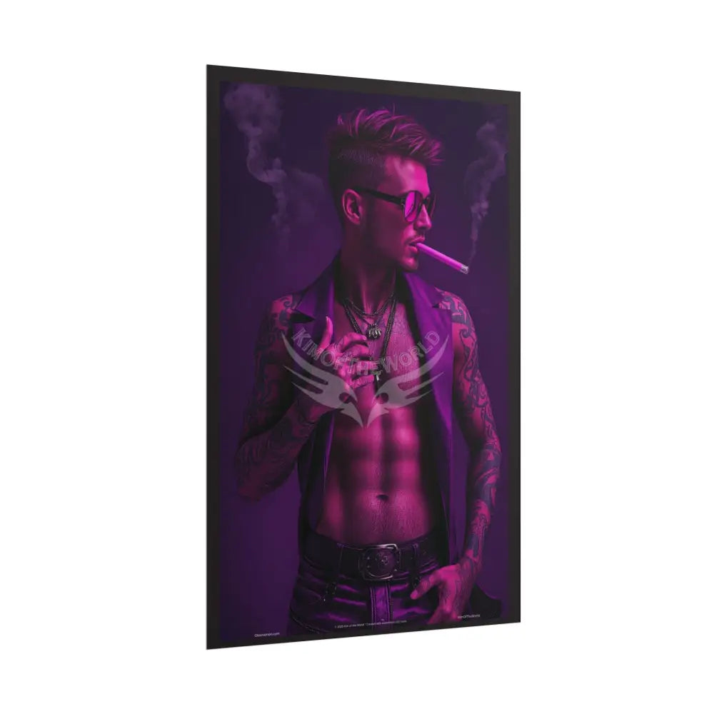 Bad Boy Vaporwave Tattooed Men - Sexy Smoking Handsome Man Rolled Poster Poster
