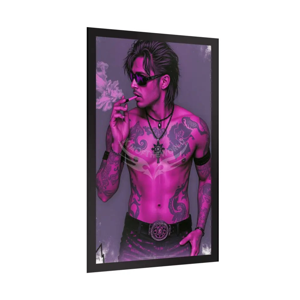 Bad Boy Vaporwave Tattooed Men - Sexy Smoking Handsome Man Rolled Poster Poster