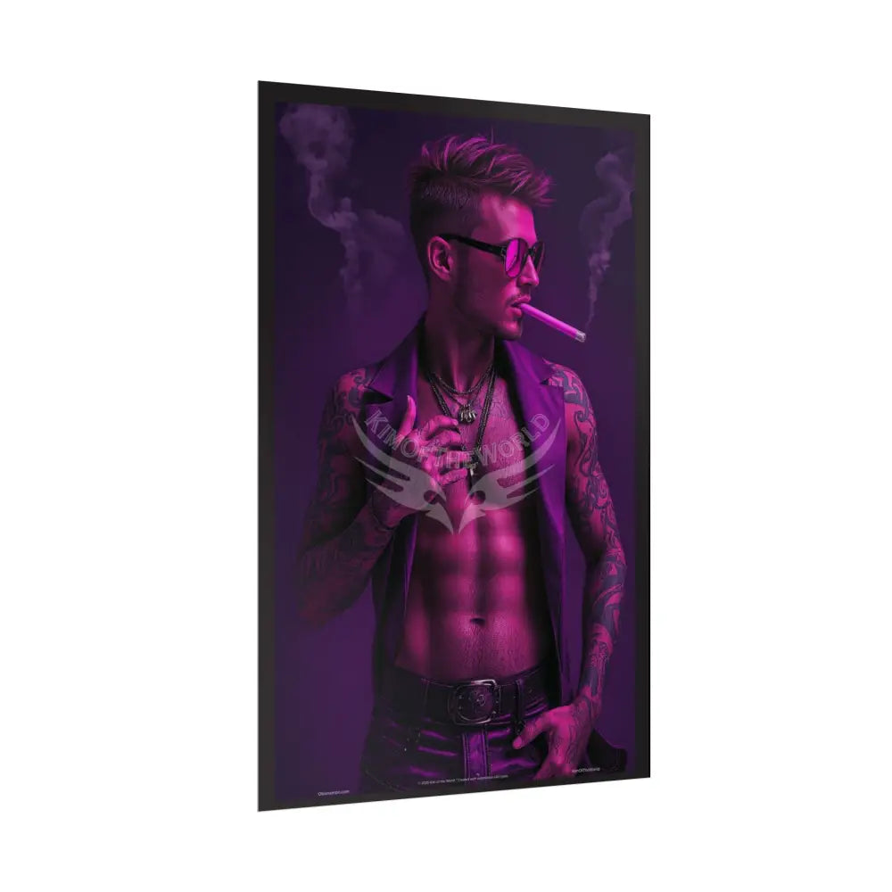 Bad Boy Vaporwave Tattooed Men - Sexy Smoking Handsome Man Rolled Poster Poster