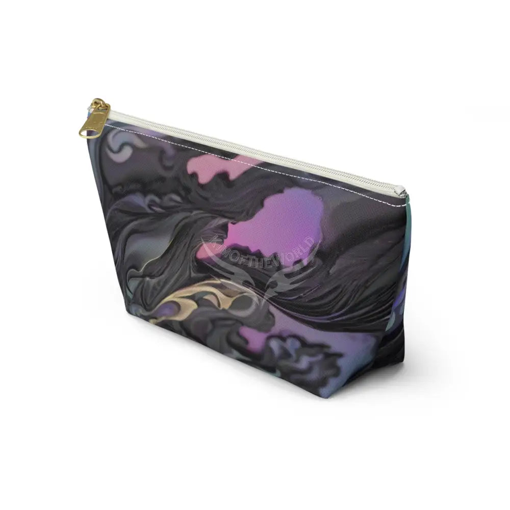 Baroque Floral Accessory Pouch — Green & Gold T‑Bottom Cosmetic Bag Bags