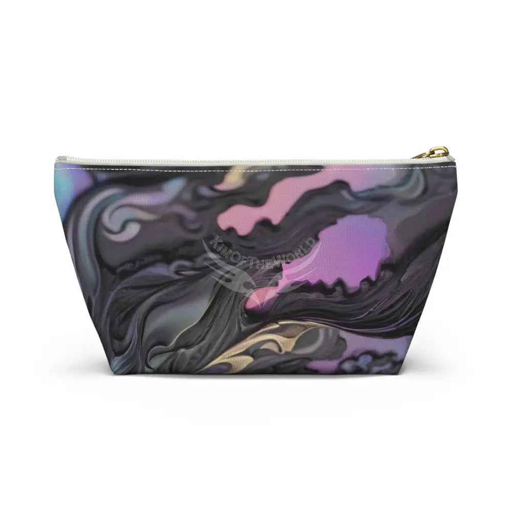 Baroque Floral Accessory Pouch — Green & Gold T‑Bottom Cosmetic Bag Bags