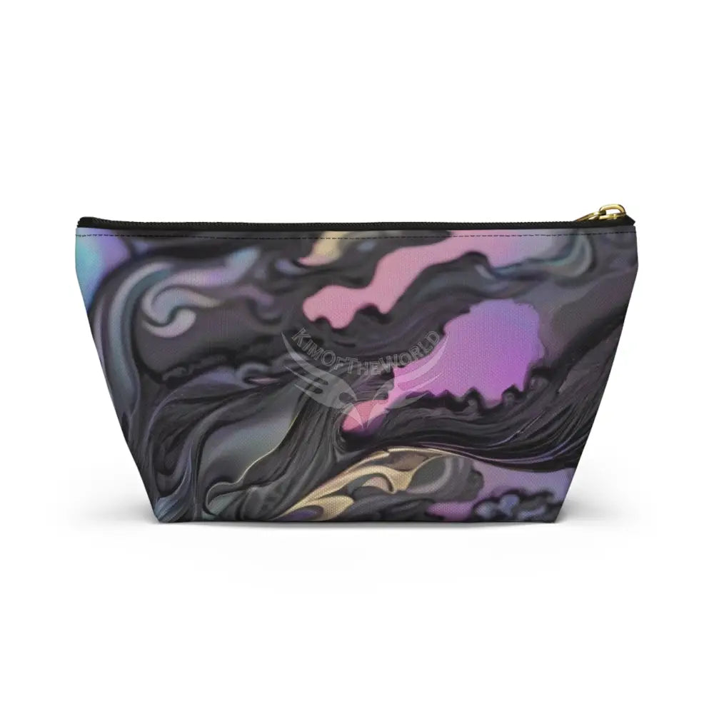 Baroque Floral Accessory Pouch — Green & Gold T‑Bottom Cosmetic Bag Bags