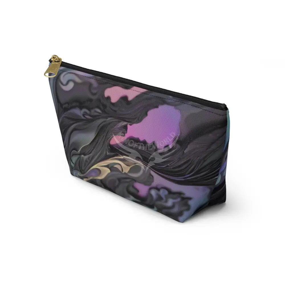 Baroque Floral Accessory Pouch — Green & Gold T‑Bottom Cosmetic Bag Bags