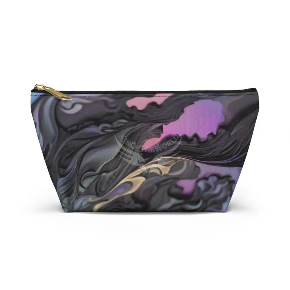 Baroque Floral Accessory Pouch — Green & Gold T‑Bottom Cosmetic Bag Small / Black zipper Bags