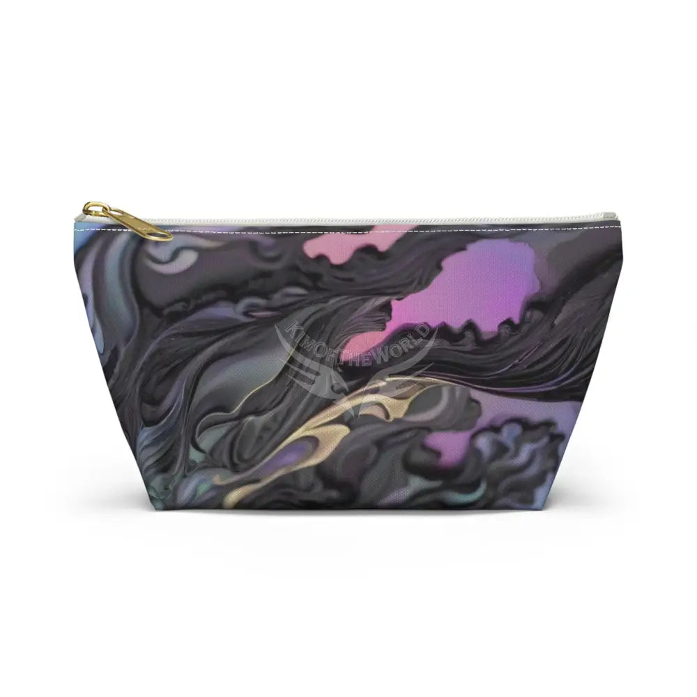 Baroque Floral Accessory Pouch — Green & Gold T‑Bottom Cosmetic Bag Small / White zipper Bags