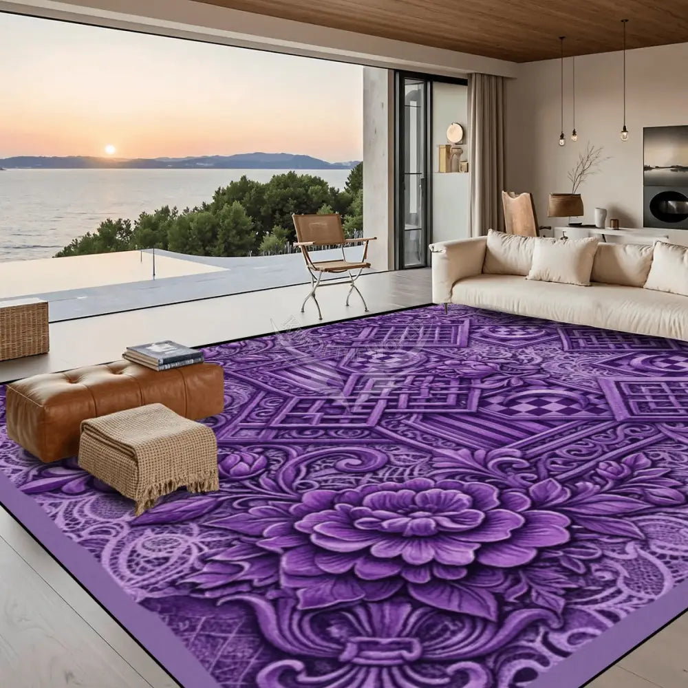 Beautiful Vibrant Purple Geometric Floral Large Area Rug Floor Carpet 10 ft x 8. ft 120’’x96’’ Rugs & Mats