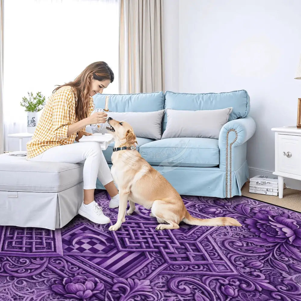 Beautiful Vibrant Purple Geometric Floral Large Area Rug Floor Carpet 10 ft x 8. ft 120’’x96’’ Rugs & Mats
