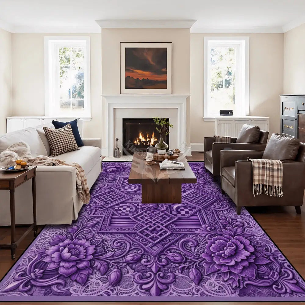 Beautiful Vibrant Purple Geometric Floral Large Area Rug Floor Carpet 10 ft x 8. ft 120’’x96’’ Rugs & Mats