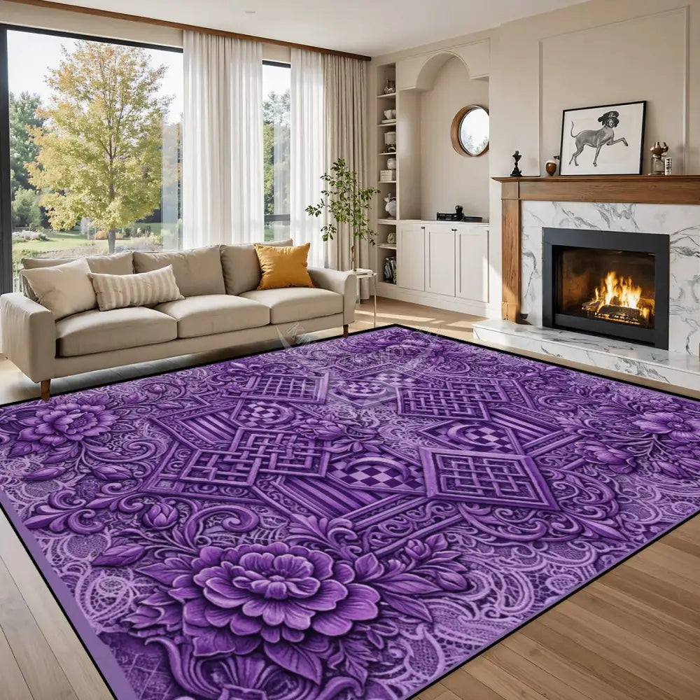 Beautiful Vibrant Purple Geometric Floral Large Area Rug Floor Carpet 10 ft x 8. ft 120’’x96’’ Rugs & Mats