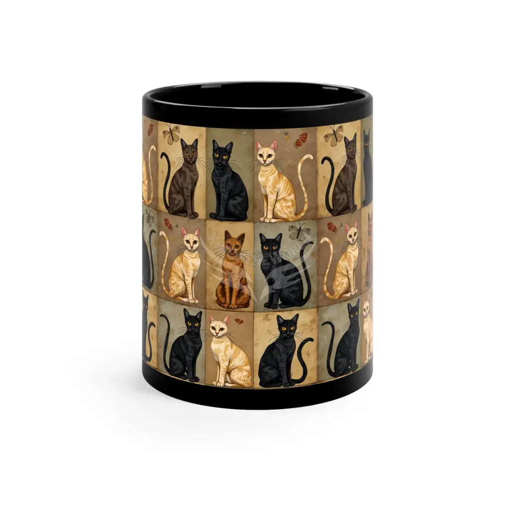 Beige and Black Kitty Cat Set Mugs Coffee Cup Banner Nebula Coffee Mug — 11oz Black Ceramic Space Text Design 11oz