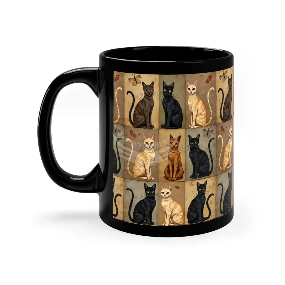 Beige and Black Kitty Cat Set Mugs Coffee Cup Banner Nebula Coffee Mug — 11oz Black Ceramic Space Text Design 11oz