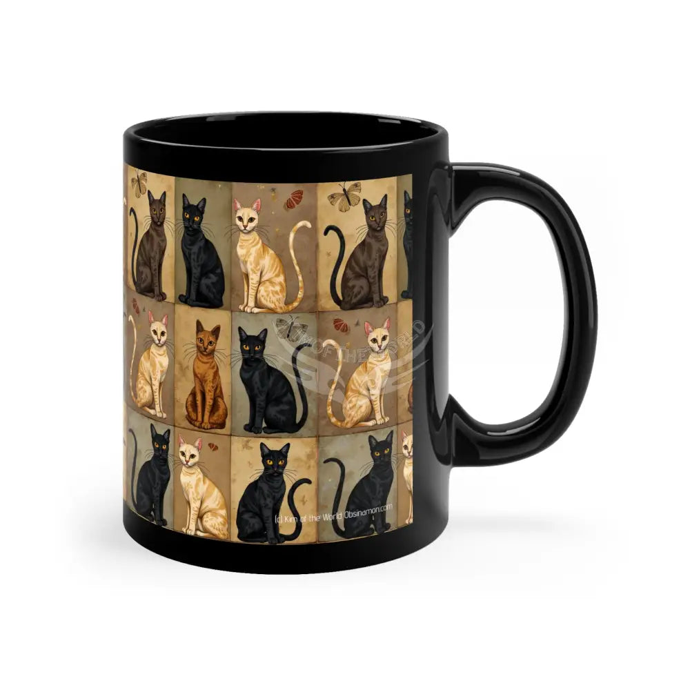 Beige and Black Kitty Cat Set Mugs Coffee Cup Banner Nebula Coffee Mug — 11oz Black Ceramic Space Text Design 11oz