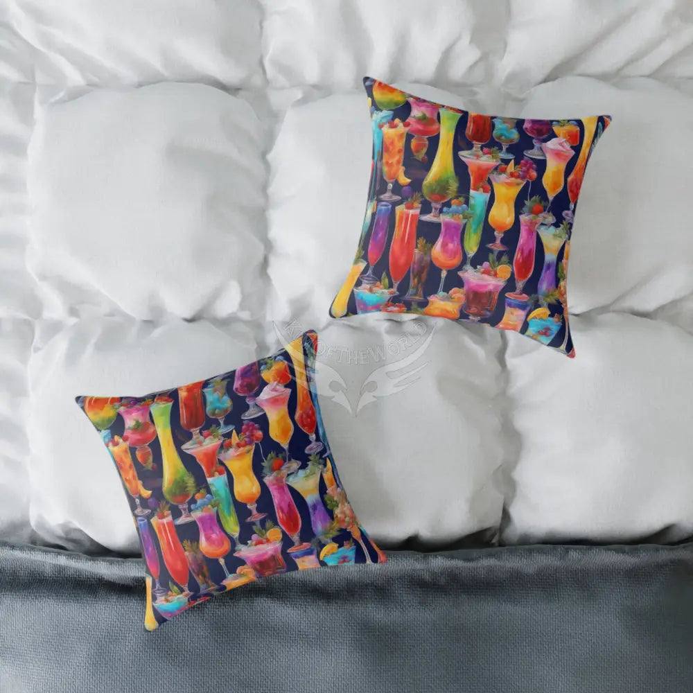 Beverages Square Canvas Pillow — Cute Orange Space Design 16’’ × 16’’ Home Decor