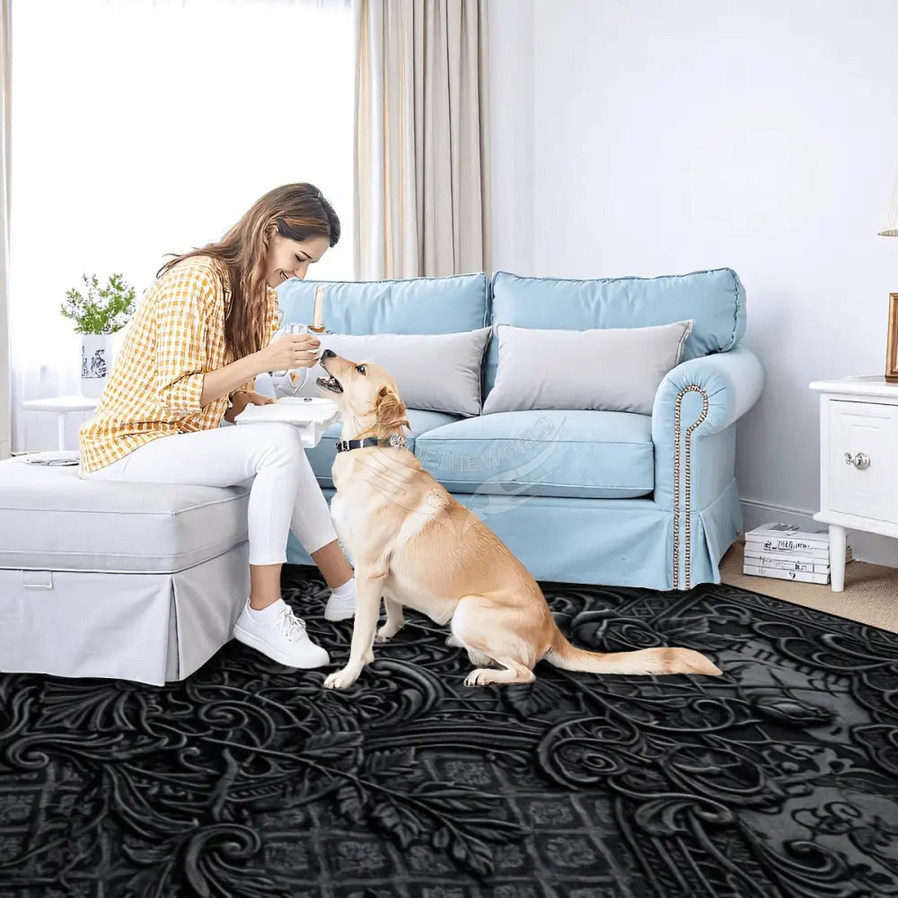 Black 3D Floral Large Area Rug Floor Carpet 10 ft x 8 ft 120’’x96’’ Rugs & Mats