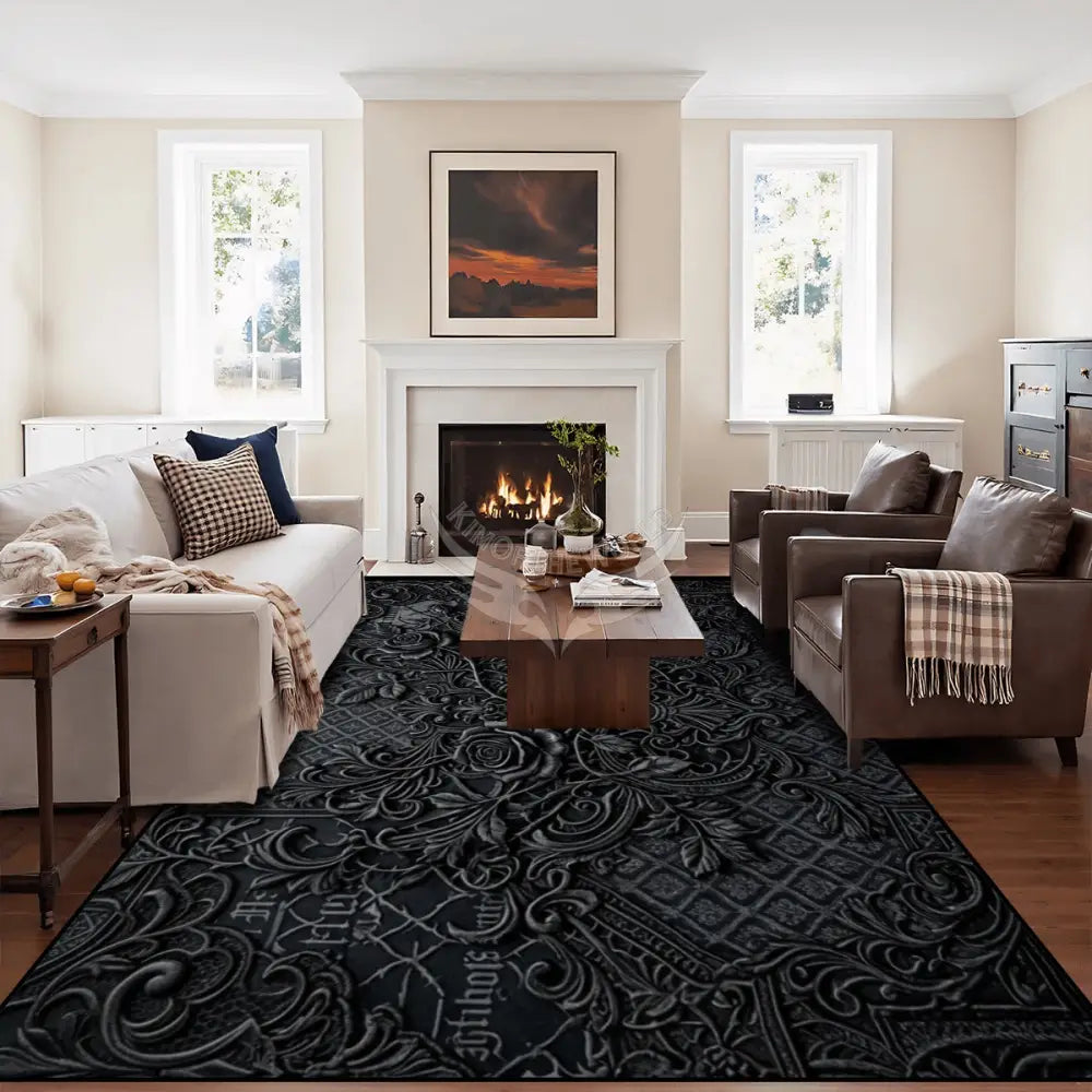 Black 3D Floral Large Area Rug Floor Carpet 10 ft x 8 ft 120’’x96’’ Rugs & Mats