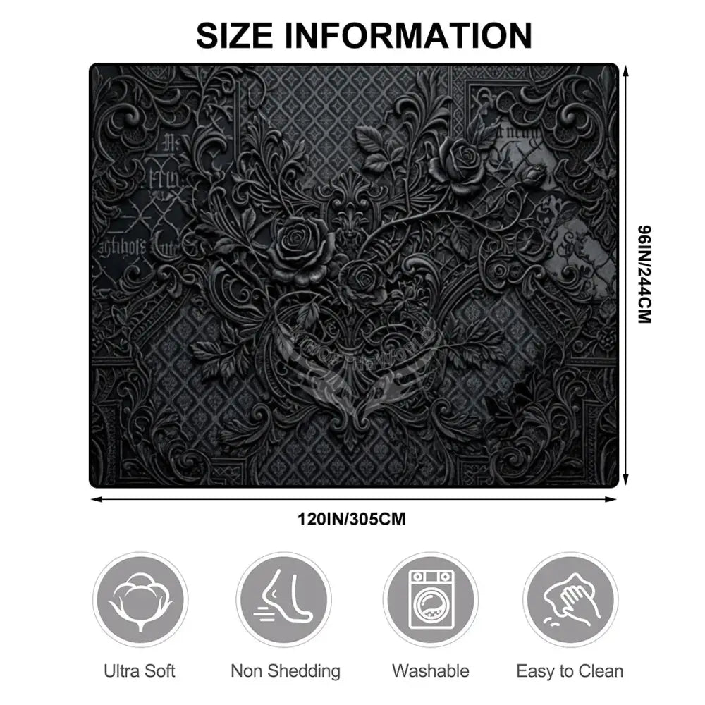 Black 3D Floral Large Area Rug Floor Carpet 10 ft x 8 ft 120’’x96’’ Rugs & Mats
