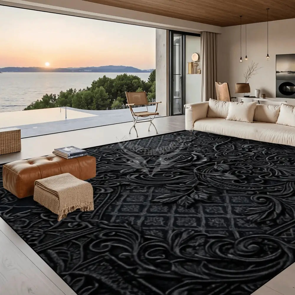 Black 3D Floral Large Area Rug Floor Carpet 10 ft x 8 ft 120’’x96’’ Rugs & Mats