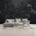 Black 3D Floral Unpasted Mural Wallpaper 144’’x100’’ 144’’x100’’ Wall Coverings