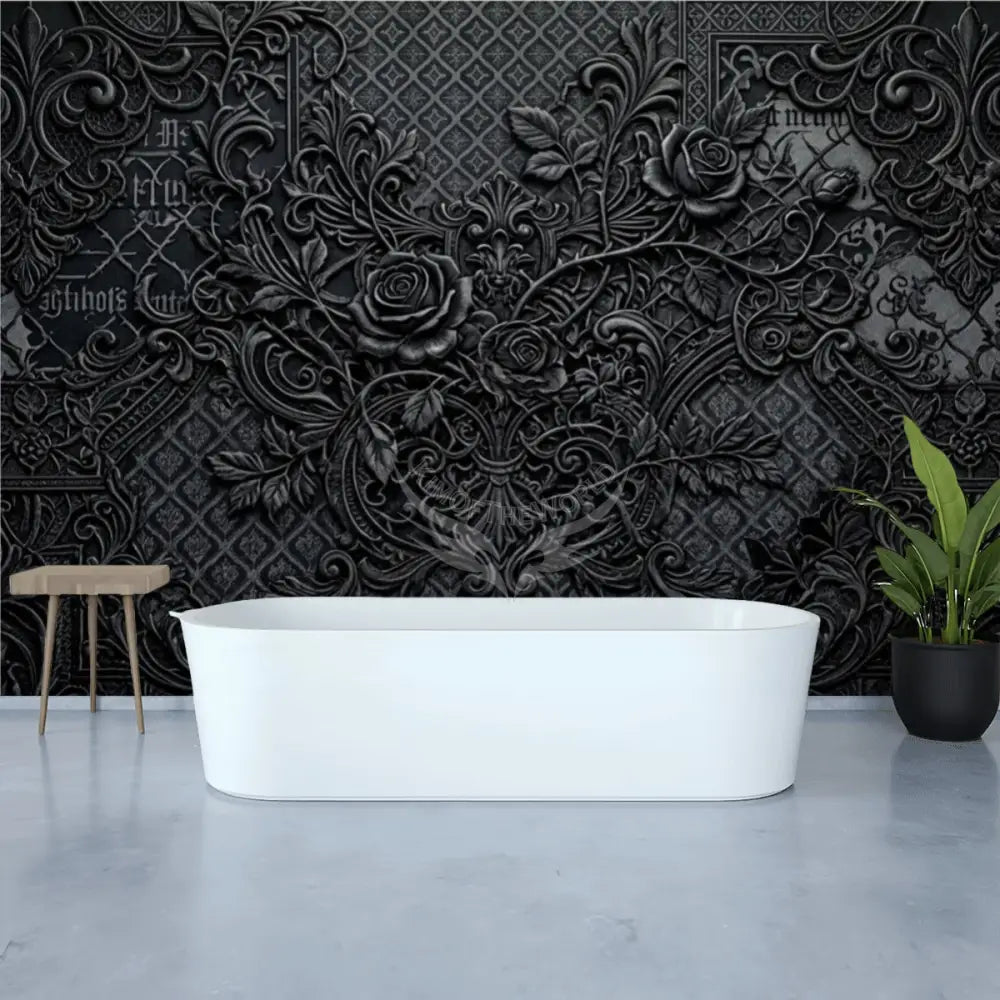 Black 3D Floral Unpasted Mural Wallpaper 144’’x100’’ 144’’x100’’ Wall Coverings