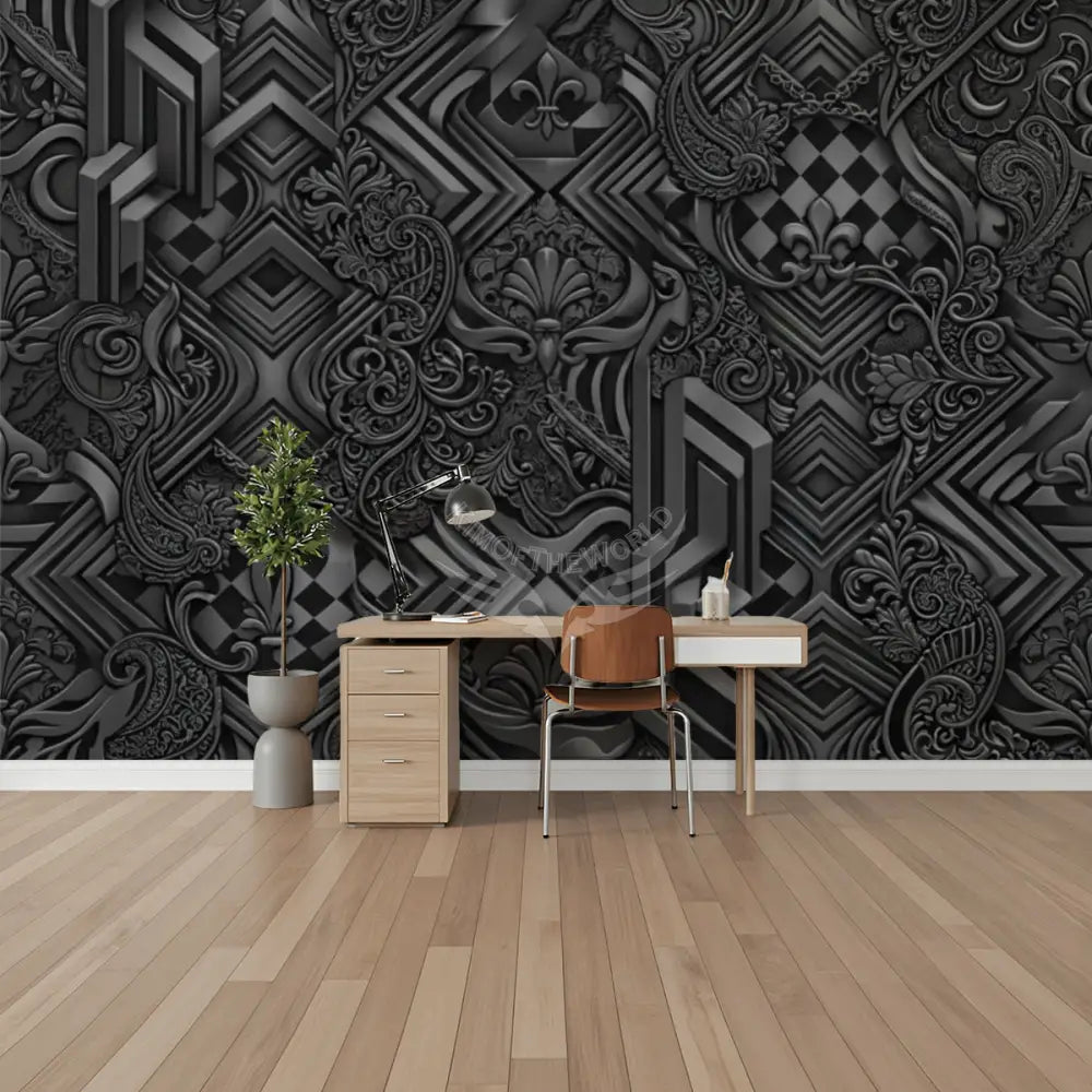 Black 3D Geometric Unpasted Mural Wallpaper 144’’x100’’ 144’’x100’’ Wall Coverings