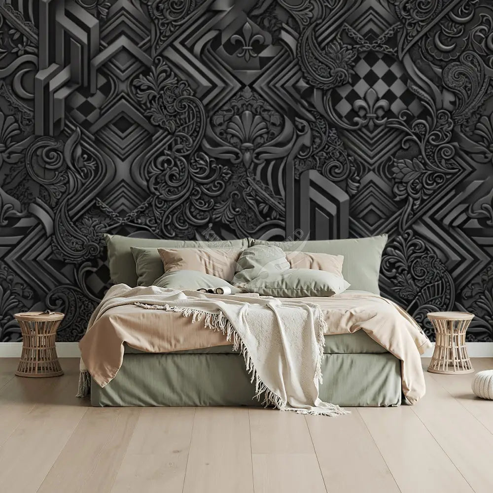 Black 3D Geometric Unpasted Mural Wallpaper 144’’x100’’ 144’’x100’’ Wall Coverings