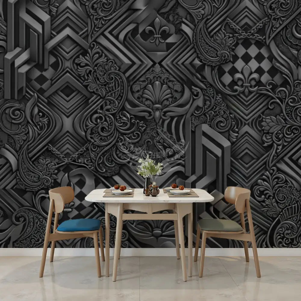 Black 3D Geometric Unpasted Mural Wallpaper 144’’x100’’ 144’’x100’’ Wall Coverings