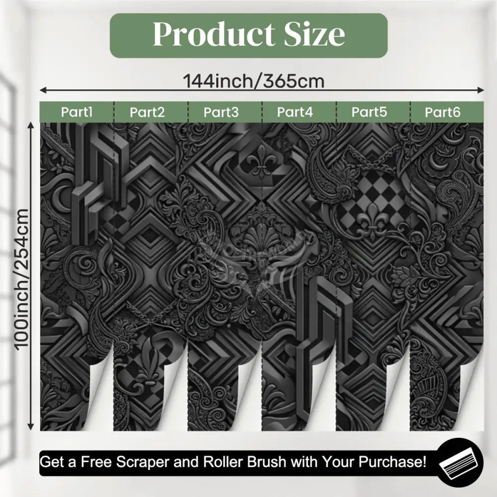 Black 3D Geometric Unpasted Mural Wallpaper 144’’x100’’ 144’’x100’’ Wall Coverings