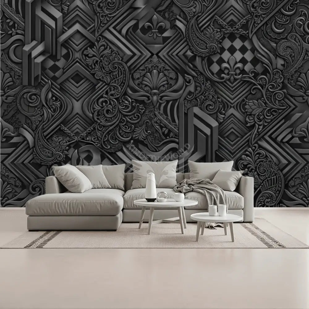 Black 3D Geometric Unpasted Mural Wallpaper 144’’x100’’ 144’’x100’’ Wall Coverings
