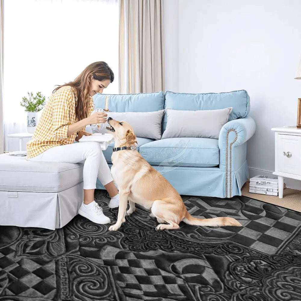 Black 3D MultiLevel Floral Celtic Checkerboard Fleur Ribbon 10 ft x 8 ft Large Area Rug Floor Carpet 120’’x96’’ Rugs &