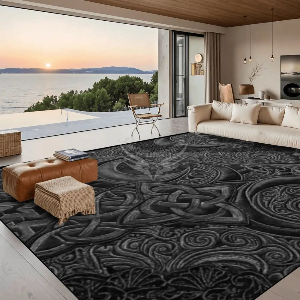 Black 3D MultiLevel Floral Celtic Checkerboard Fleur Ribbon 10 ft x 8 ft Large Area Rug Floor Carpet 120’’x96’’ Rugs &