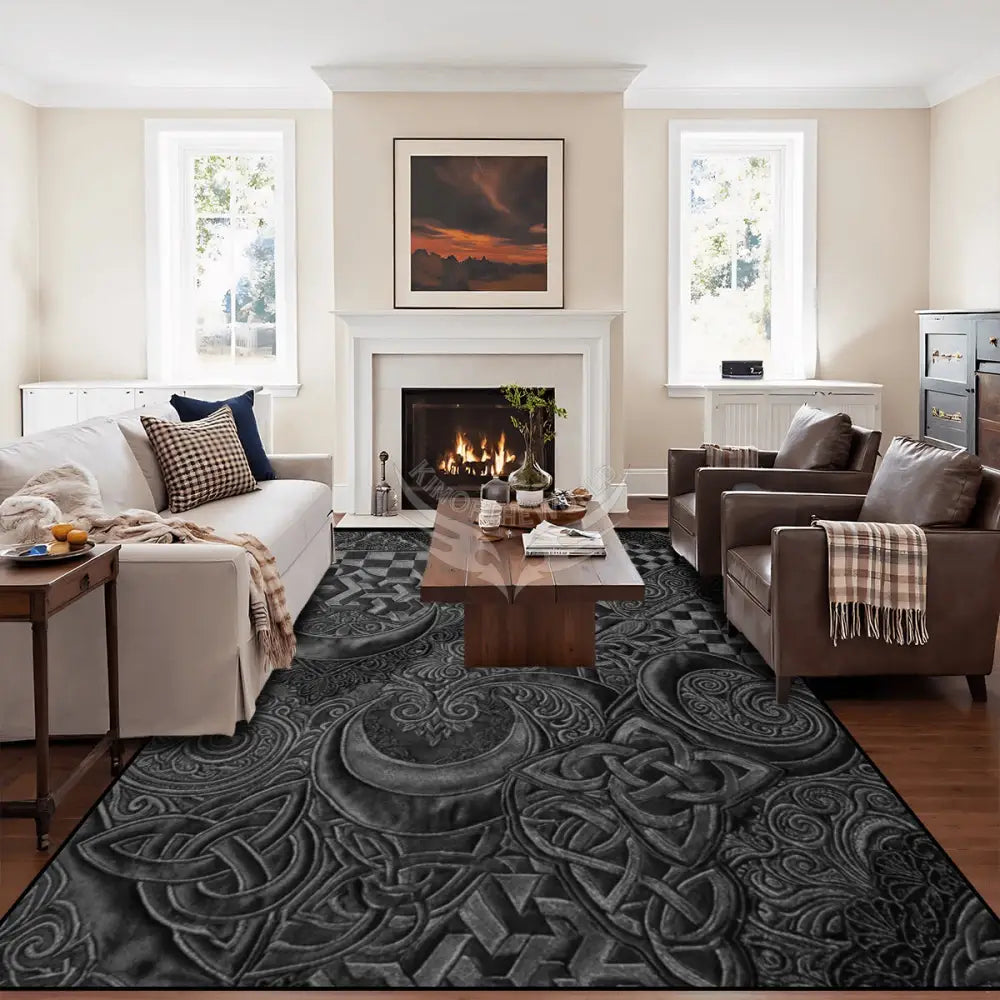 Black 3D MultiLevel Floral Celtic Checkerboard Fleur Ribbon 10 ft x 8 ft Large Area Rug Floor Carpet 120’’x96’’ Rugs &