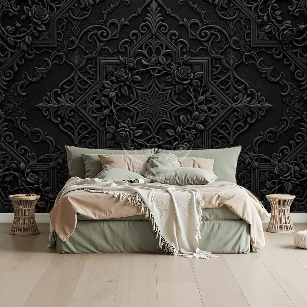 Black 3D Star npasted Mural Wallpaper 144’’x100’’ 144’’x100’’ Wall Coverings