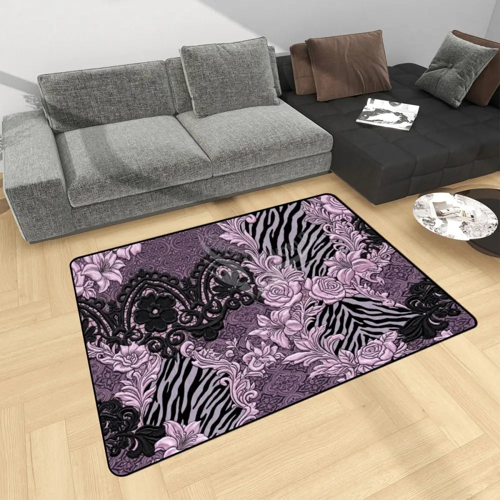 Black and Pink Floral 3D Area Rug Floor Carpet 8x5.3 - 96’’x64’’ - Rugs & Mats