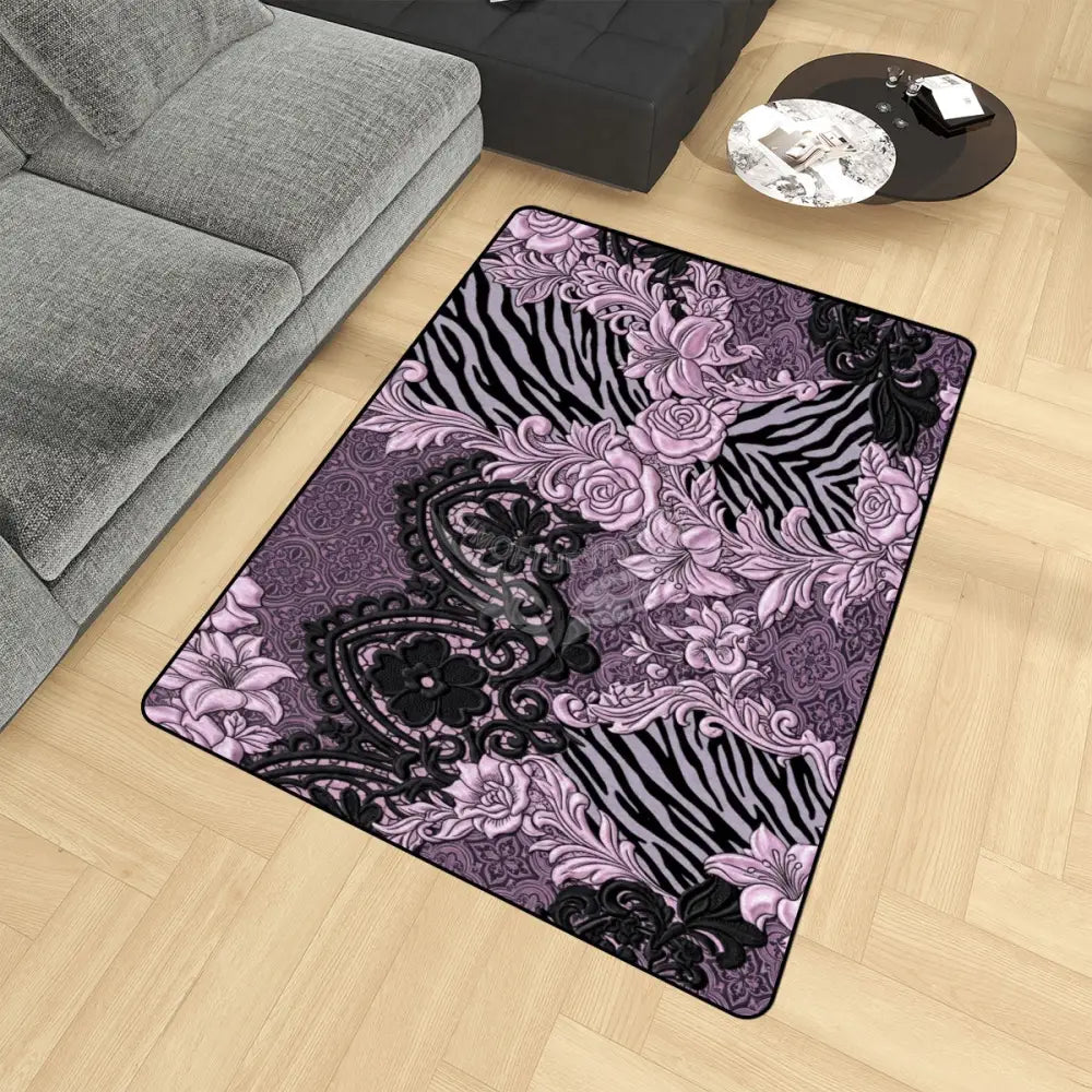 Black and Pink Floral 3D Area Rug Floor Carpet 8x5.3 - 96’’x64’’ - Rugs & Mats