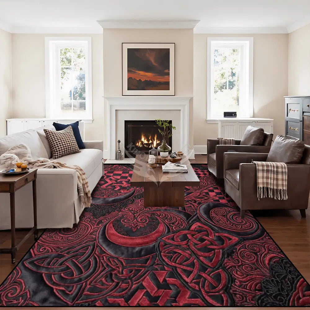 Black and Red Celtic Moon 10 ft x 8 ft Large Area Rug Floor Carpet 120’’x96’’ Rugs & Mats