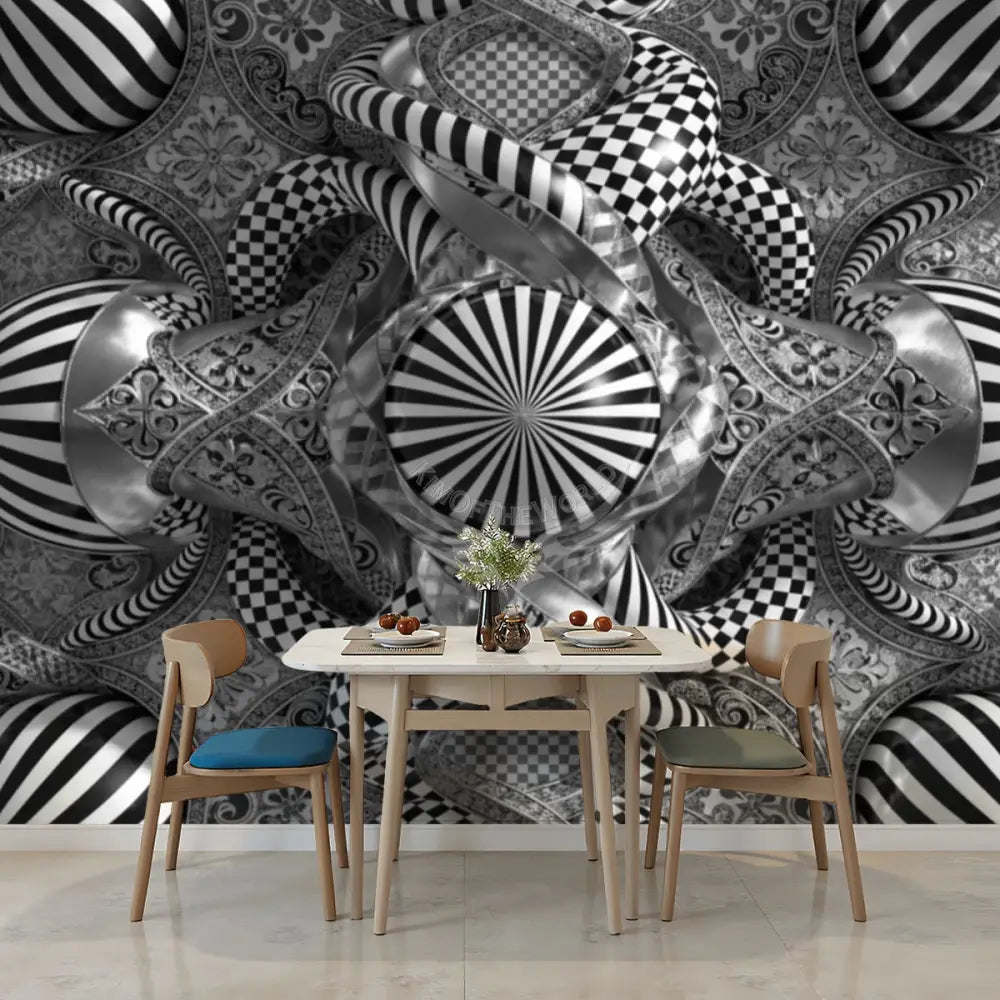 Black and White Stripe 3D Bubbles Unpasted Mural Wallpaper 144’’x100’’ 144’’x100’’ Wall Coverings
