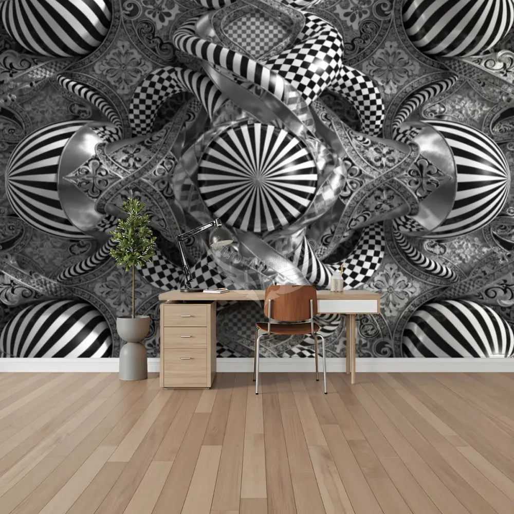 Black and White Stripe 3D Bubbles Unpasted Mural Wallpaper 144’’x100’’ 144’’x100’’ Wall Coverings