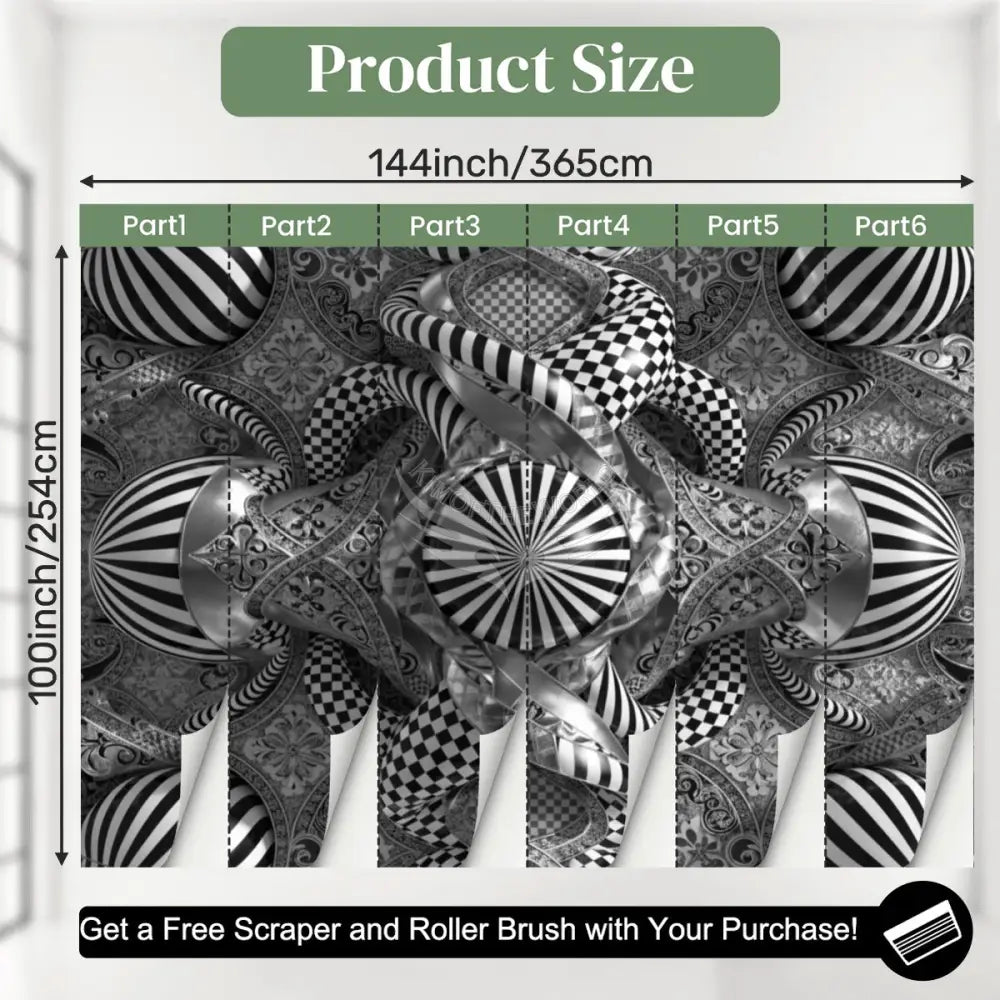 Black and White Stripe 3D Bubbles Unpasted Mural Wallpaper 144’’x100’’ 144’’x100’’ Wall Coverings