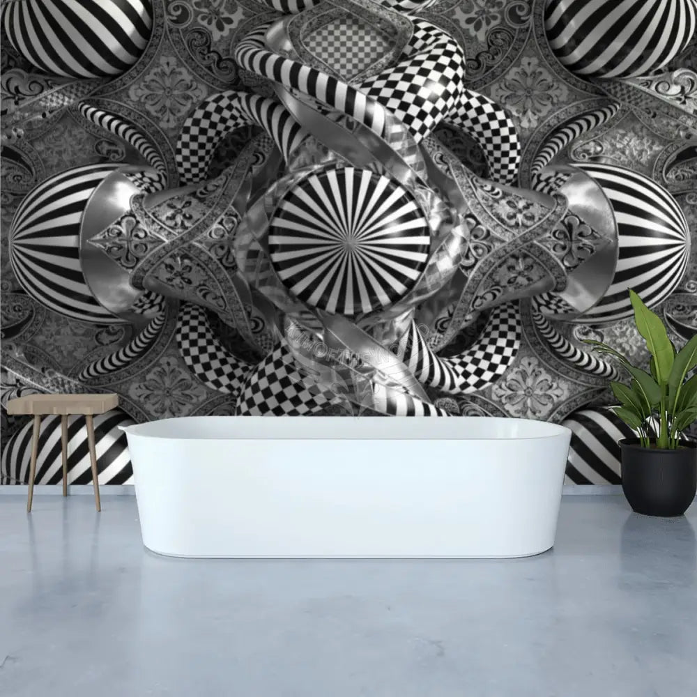 Black and White Stripe 3D Bubbles Unpasted Mural Wallpaper 144’’x100’’ 144’’x100’’ Wall Coverings