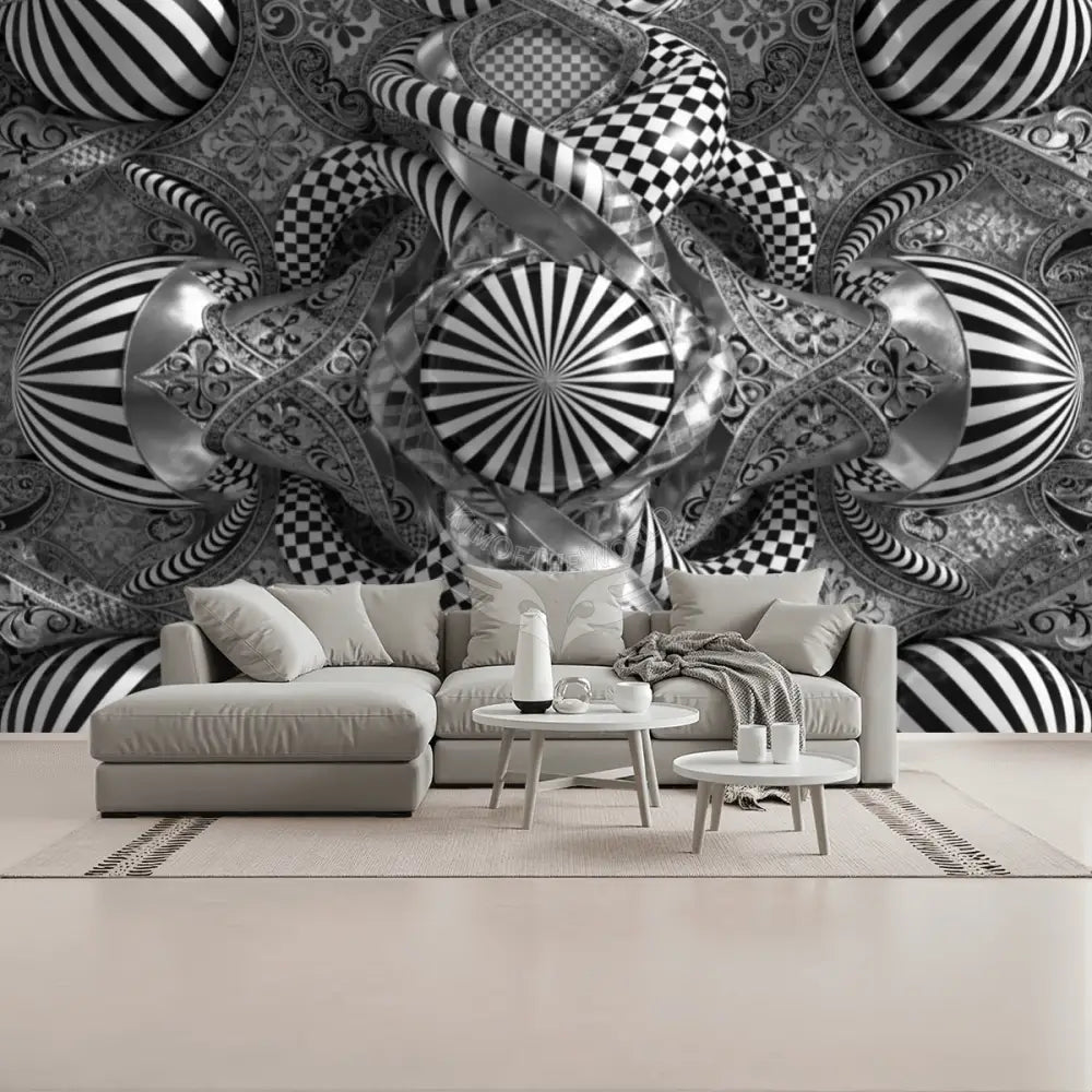 Black and White Stripe 3D Bubbles Unpasted Mural Wallpaper 144’’x100’’ 144’’x100’’ Wall Coverings
